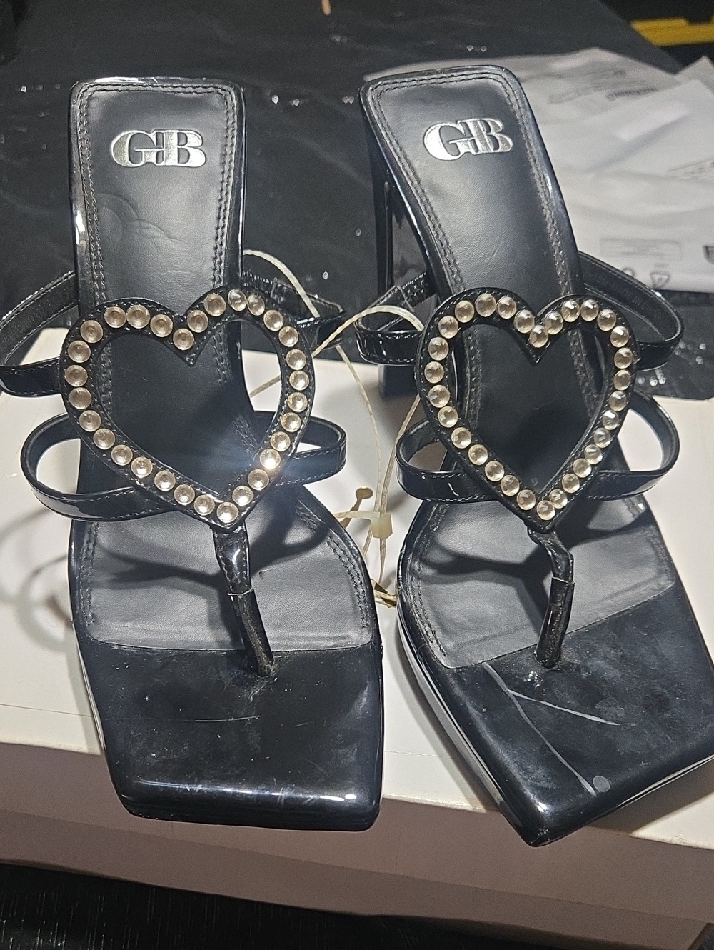 Gianni Bini Black Heart-Embellished Heeled Sandals.... Brand New.... NO BOX!!!